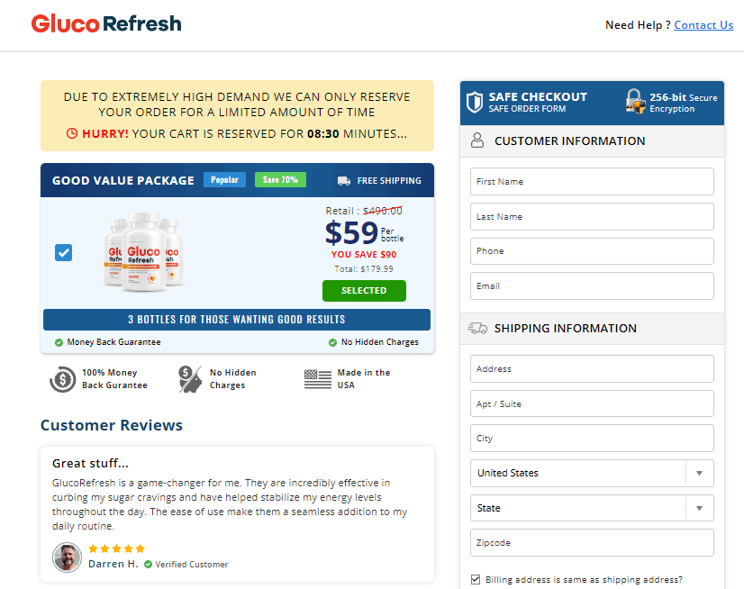 GlucoRefresh order form